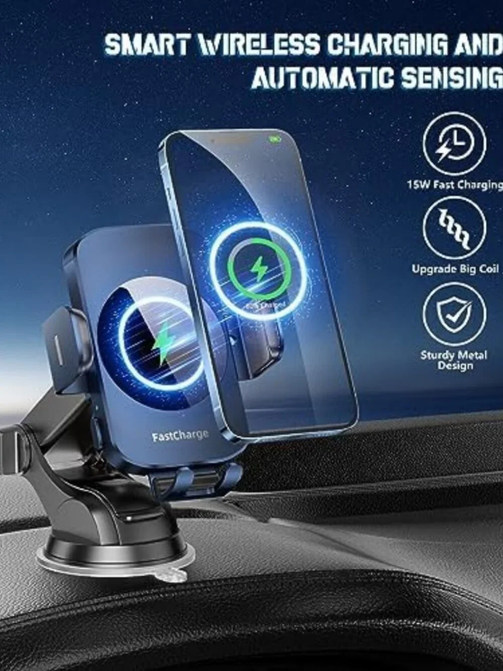 3-in-1 Wireless Car Charger & Auto-Clamping Phone Holder for iPhone & Samsung